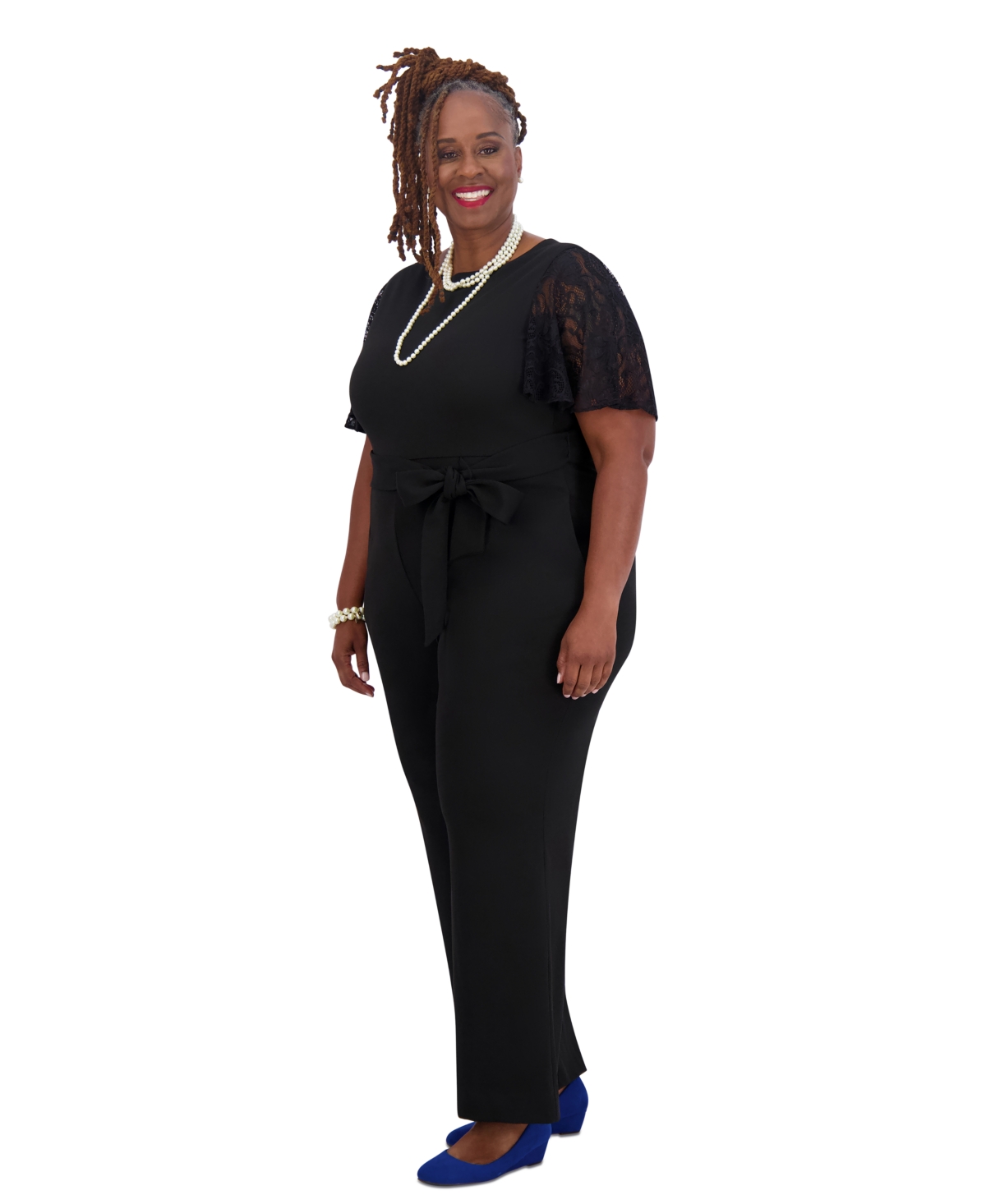Kasper Lace-Sleeve Jumpsuit, Women's & Plus Size