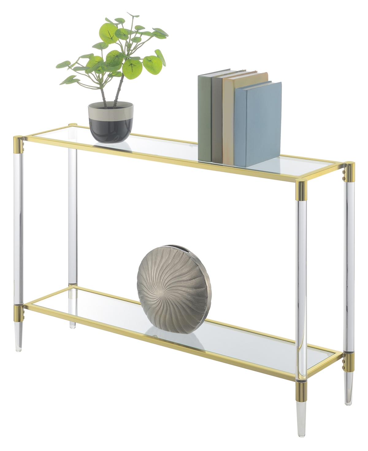 Convenience Concepts 44.25" Glass Royal Crest 2 Tier Acrylic Console Table In Gold,glass