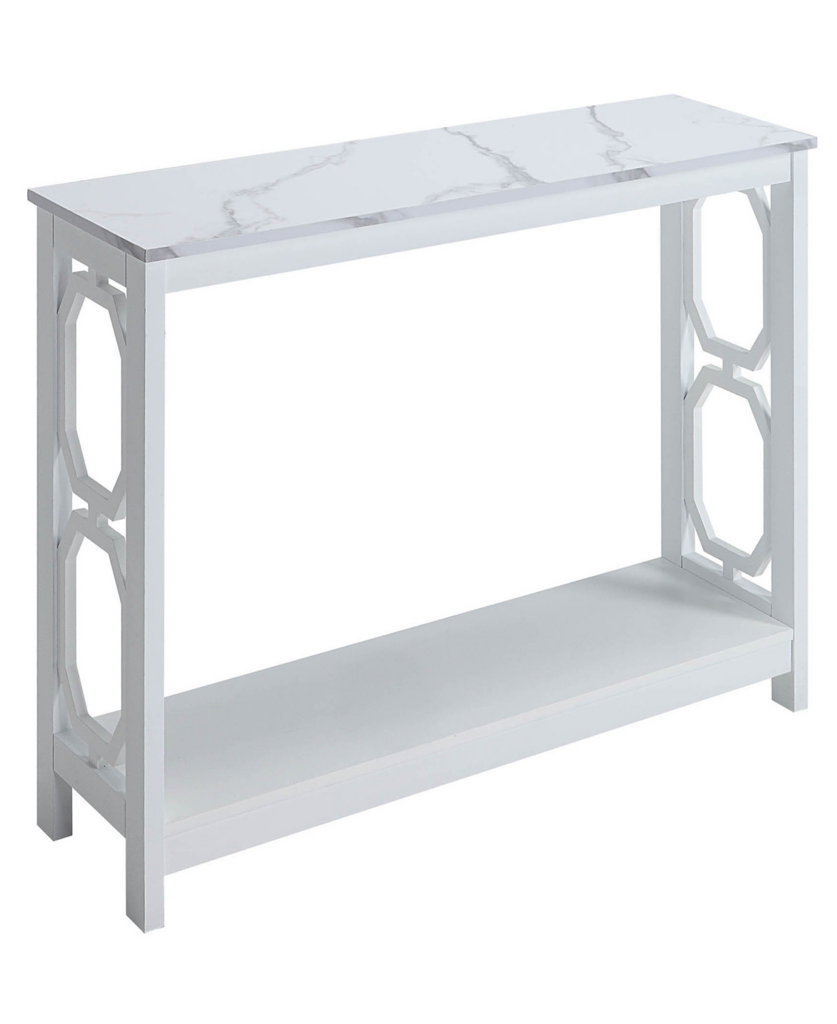 Convenience Concepts 39.5" Mdf Omega Console Table With Shelf In White Faux Marble,white