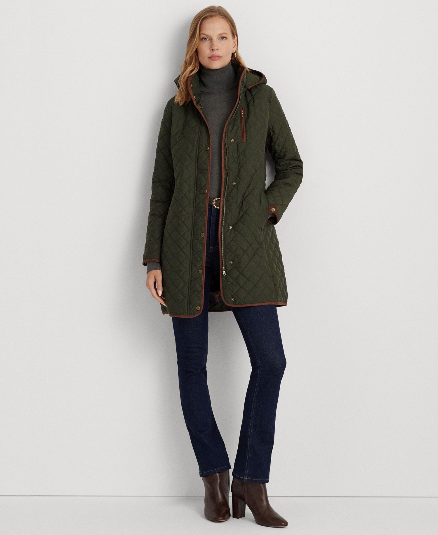 Petite Hooded Diamond-Quilted Coat
