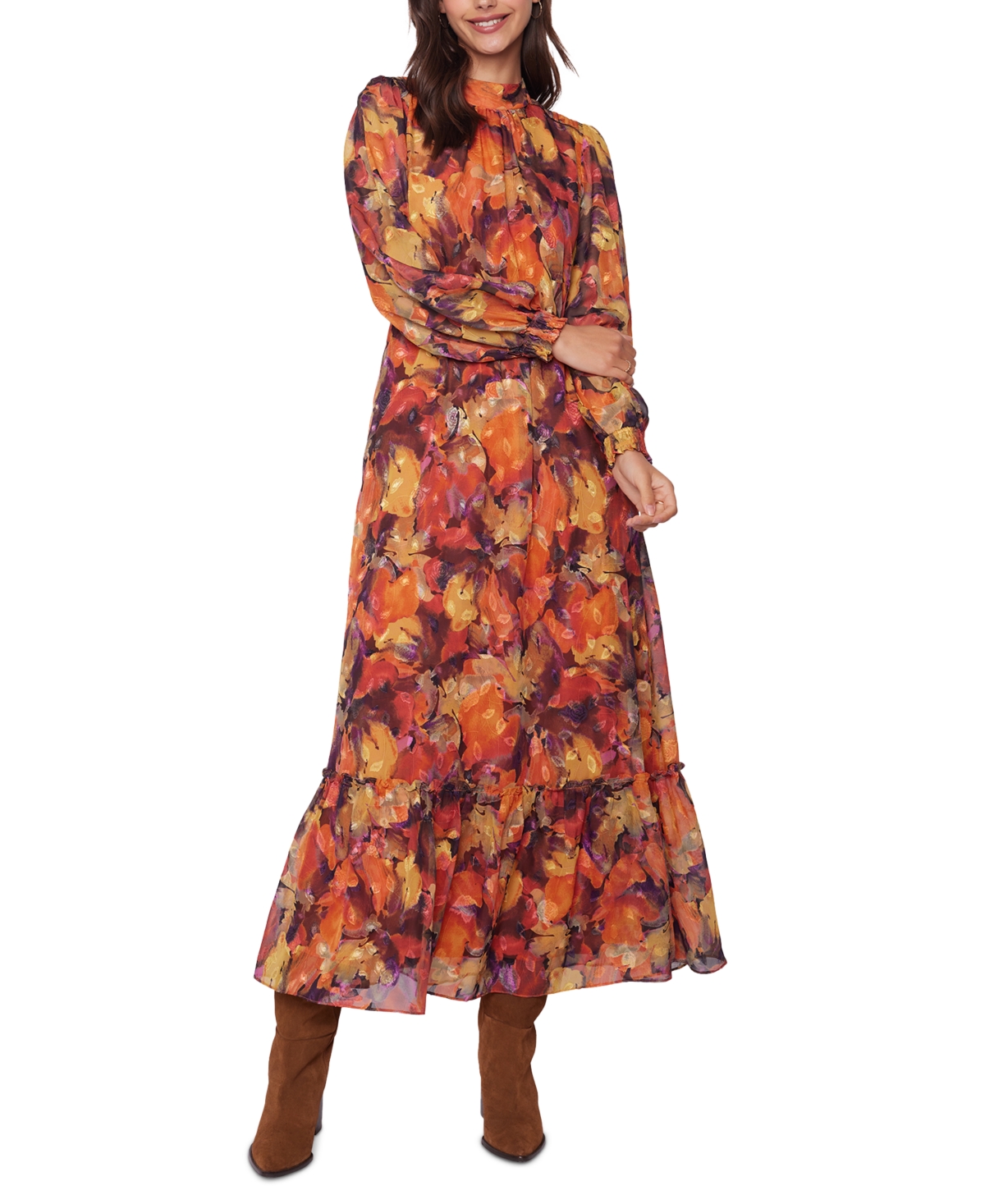 Women's Surreal Floral-Print Maxi Dress - Orange Multi