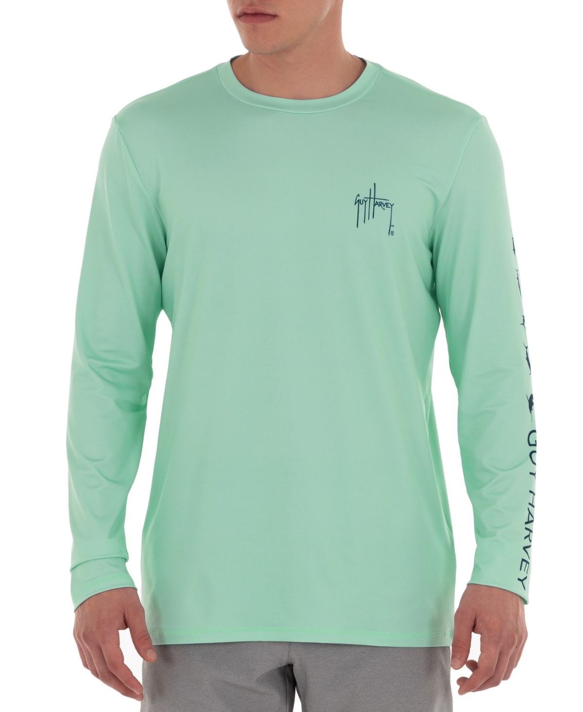 Shop Guy Harvey Men's Core Logo Graphic Long-sleeve Sun Protection T-shirt In Beach Glass