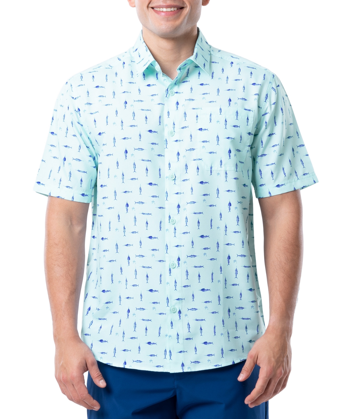 Men's Short-Sleeve Cationic Hooks Fishing Shirt - Estate Blue