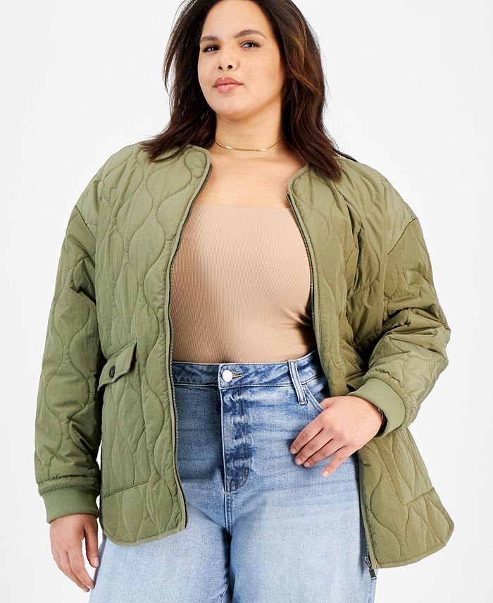 And Now This Plus Size Reversible Collarless Quilted Jacket - Macy's