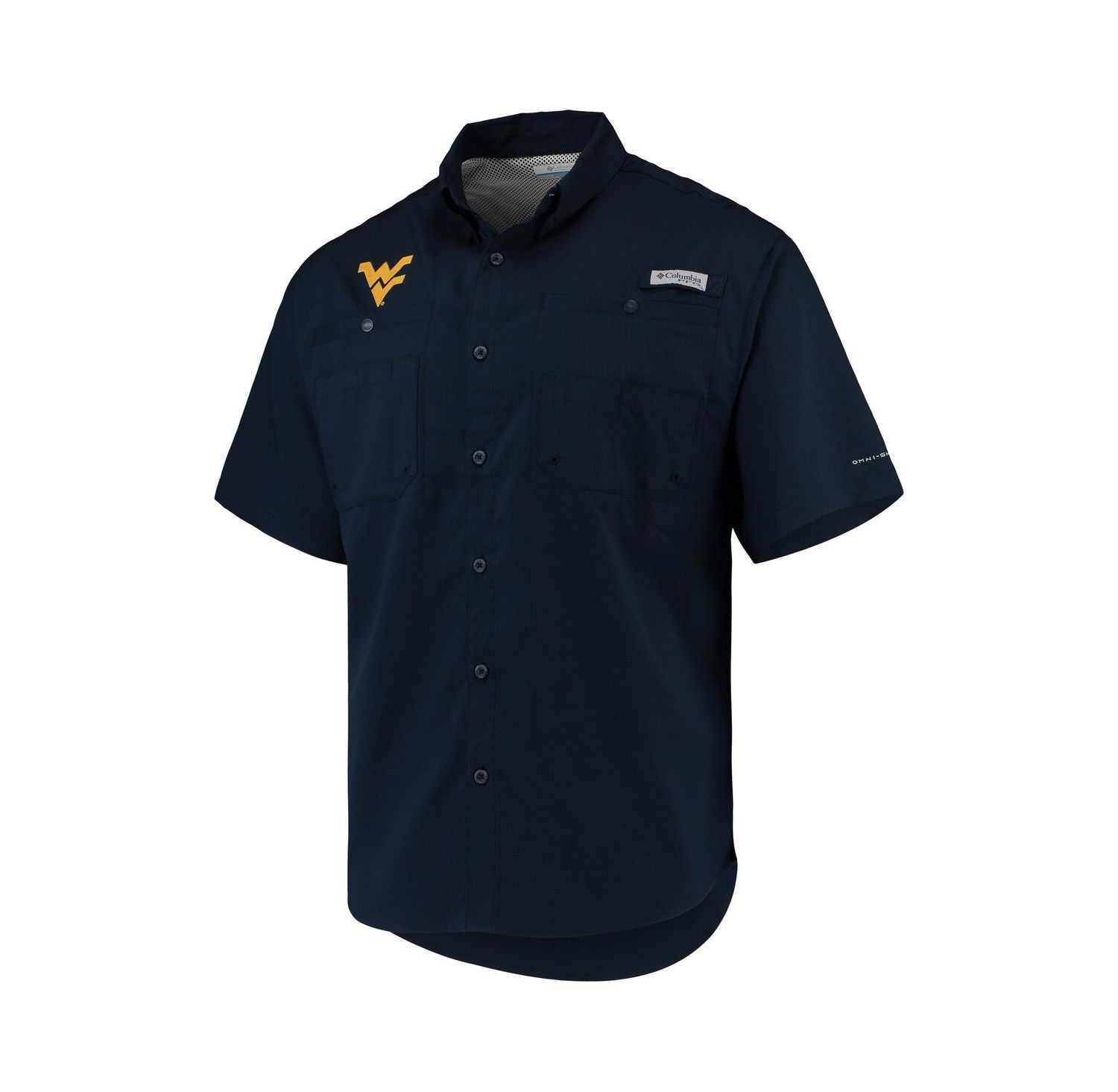 Men's Navy West Virginia Mountaineers PFG Tamiami Omni-Shade Button-Down Shirt