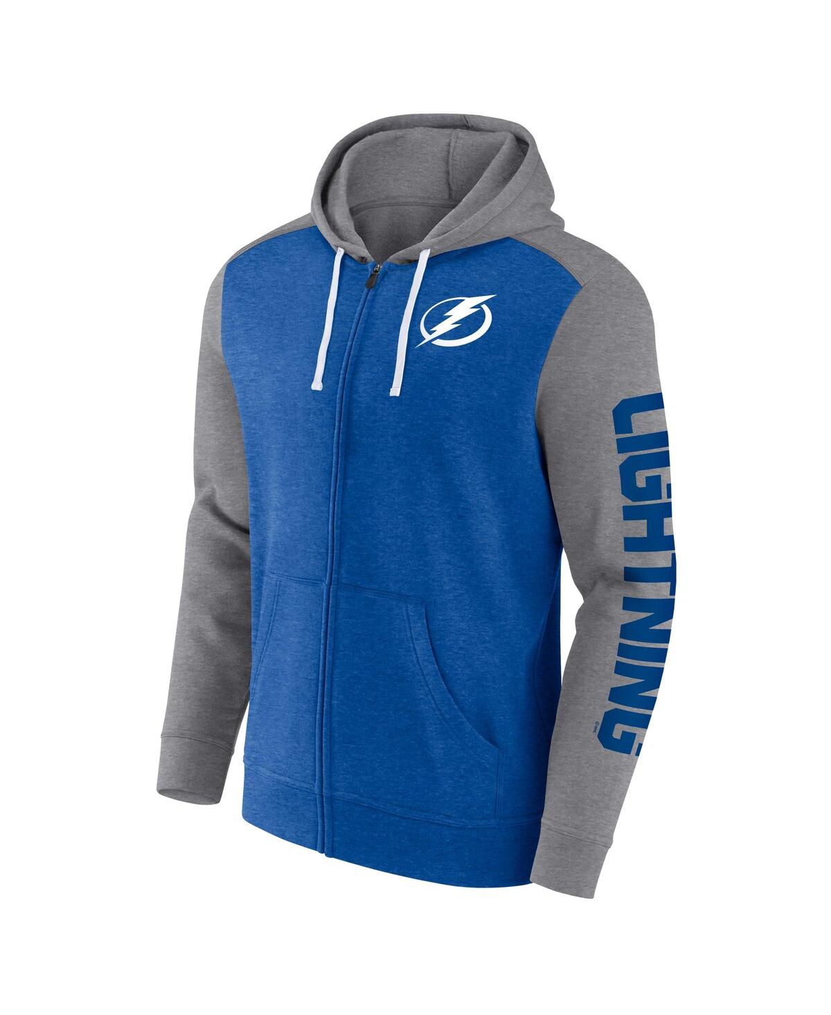 FANATICS MEN'S FANATICS HEATHER BLUE TAMPA BAY LIGHTNING DOWN AND DISTANCE FULL-ZIP HOODIE
