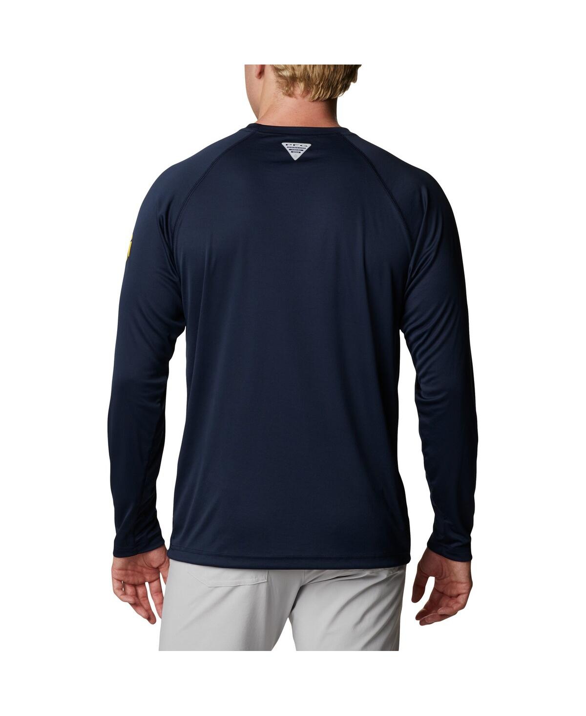 Shop Columbia Men's  Navy Michigan Wolverines Terminal Tackle Omni-shade Raglan Long Sleeve T-shirt