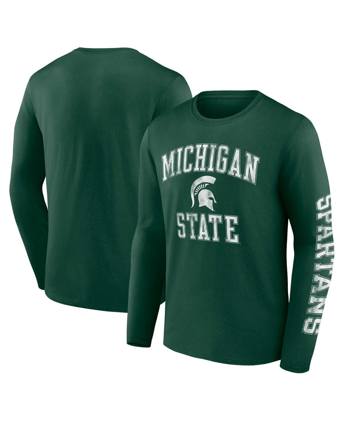 Fanatics Men's  Green Michigan State Spartans Distressed Arch Over Logo Long Sleeve T-shirt
