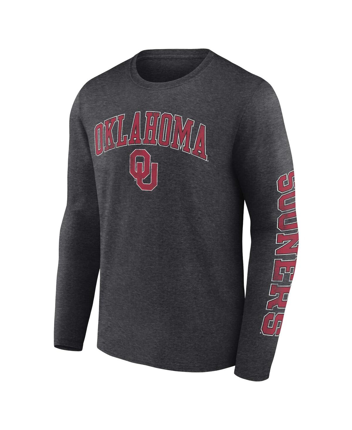 Shop Fanatics Men's  Heather Charcoal Oklahoma Sooners Distressed Arch Over Logo Long Sleeve T-shirt