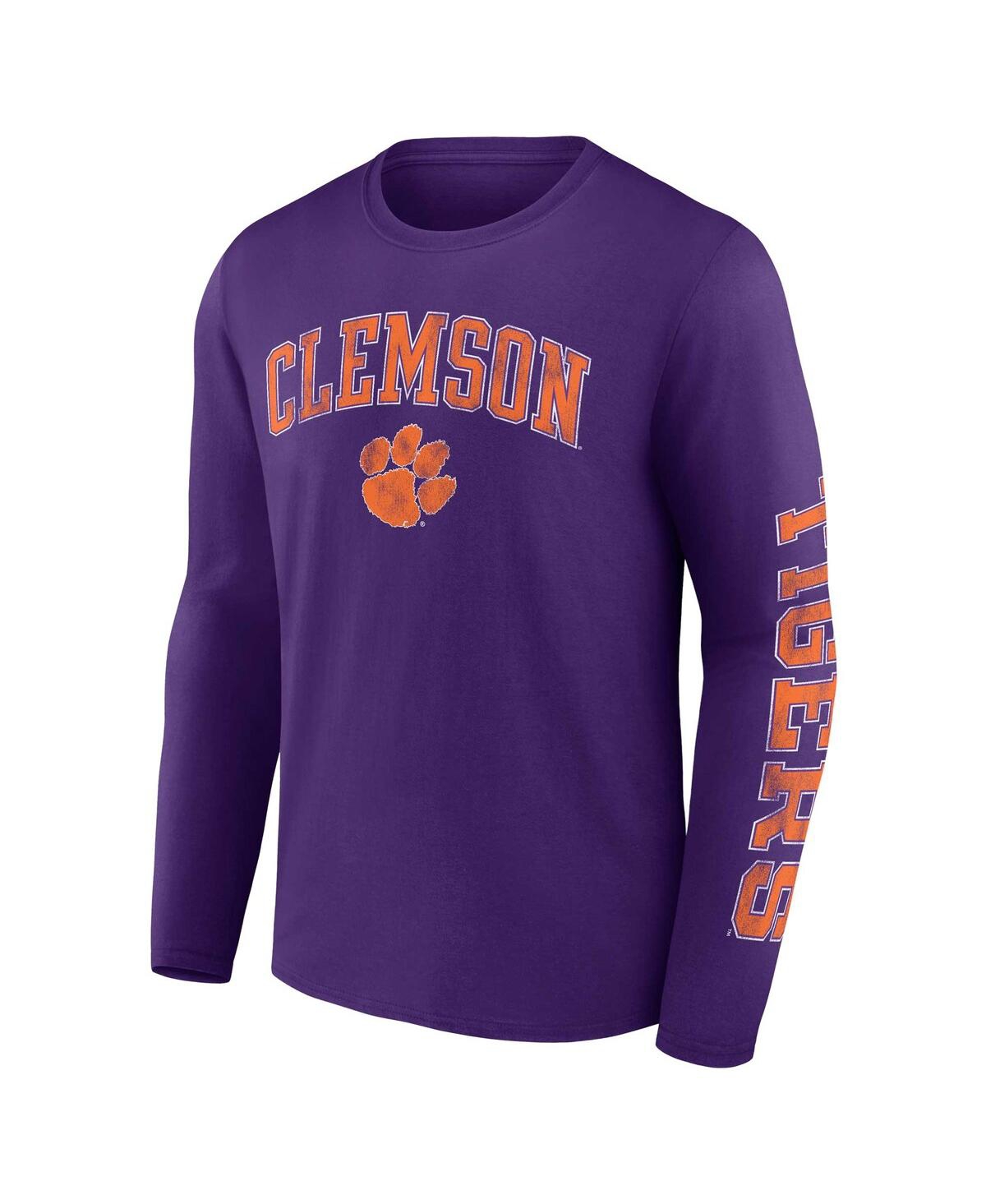 Fanatics Men's  Purple Clemson Tigers Distressed Arch Over Logo Long Sleeve T-shirt In Purple