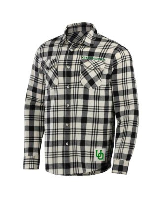 Men's Darius Rucker Collection by Black, Natural Oregon Ducks Plaid Flannel Long Sleeve Button-Up Shirt