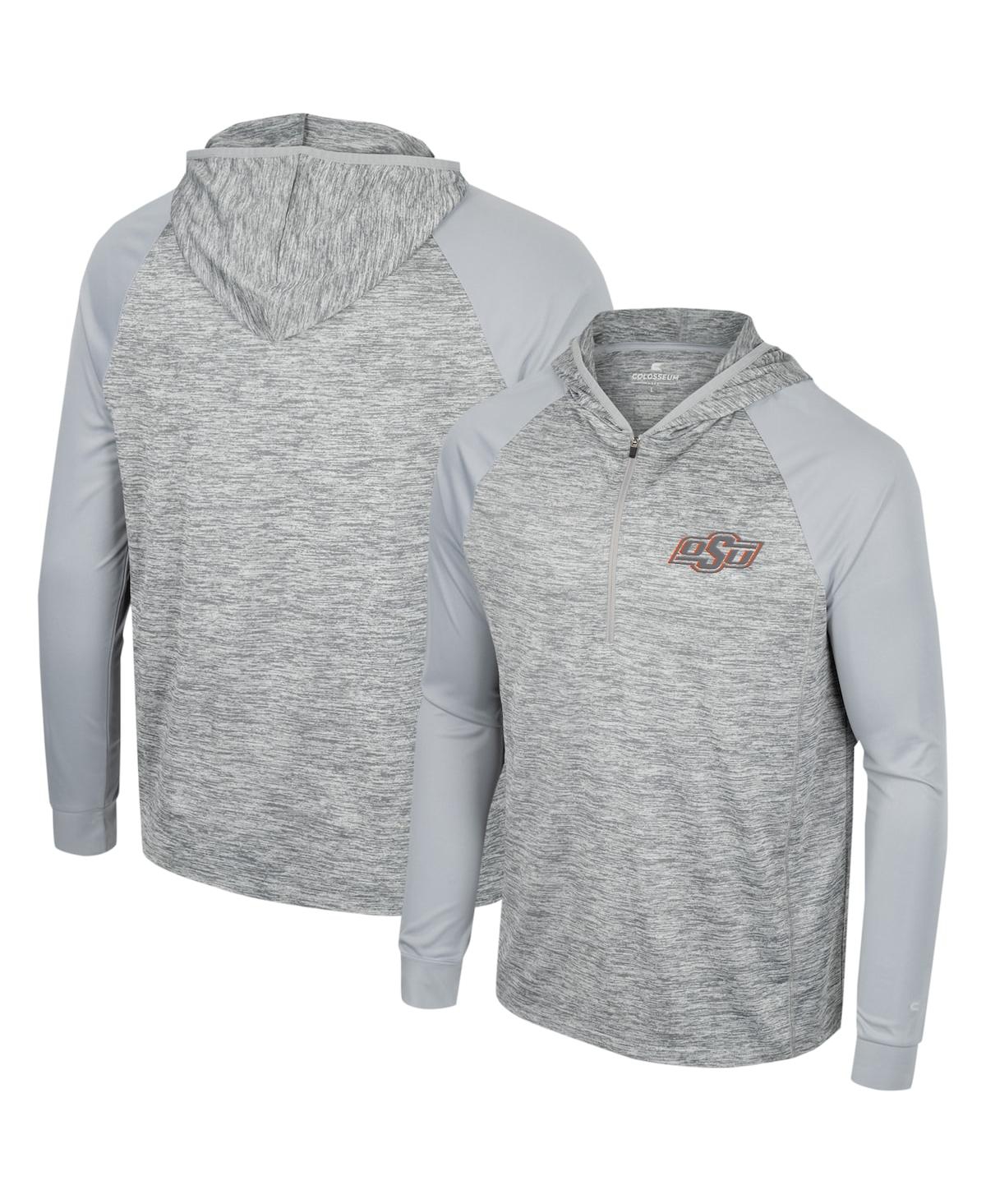 Colosseum Men's  Gray Oklahoma State Cowboys Cybernetic Raglan Quarter-zip Hooded Top In Gray