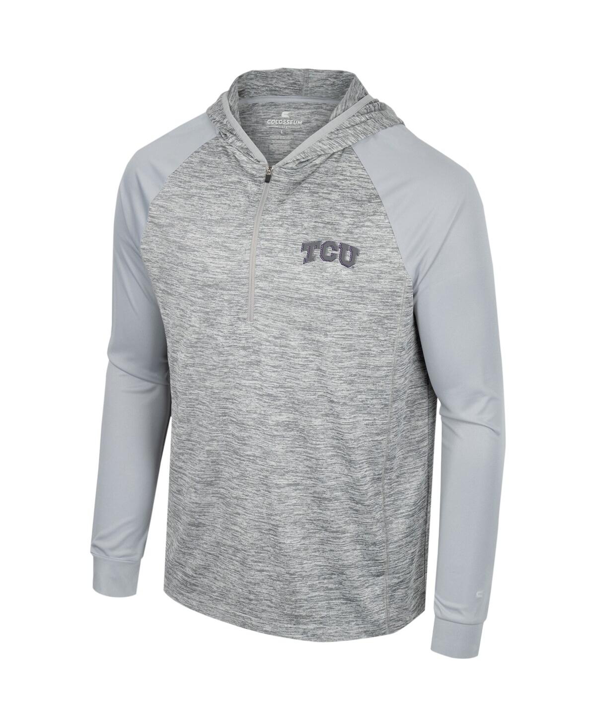 Colosseum Men's  Gray Tcu Horned Frogs Cybernetic Raglan Quarter-zip Hooded Top In Gray