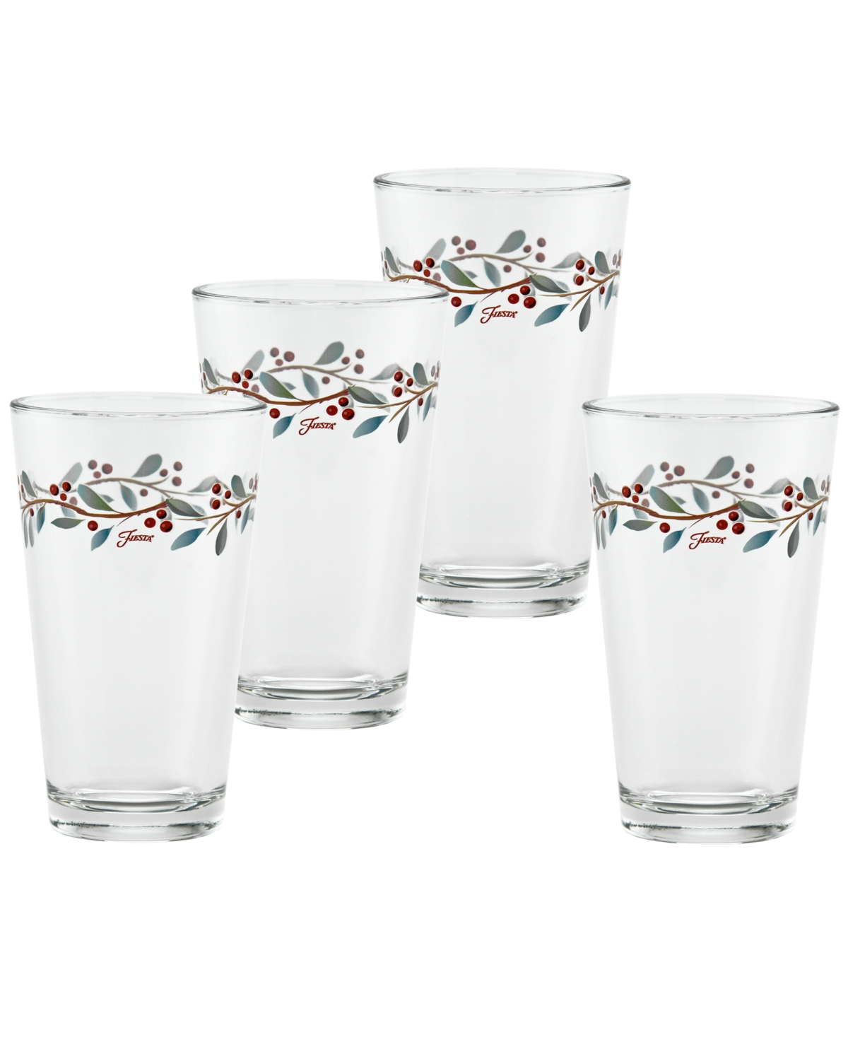 Fiesta Nutcracker Holly Tapered Cooler Glasses, Set Of 4 In Red,green