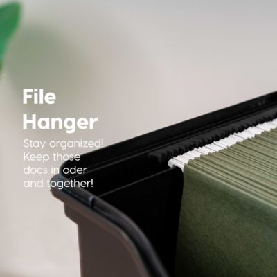 Portable Letter Size File Box with Built-In Organizer Lid and Handle for Hanging Folders, Large, Black