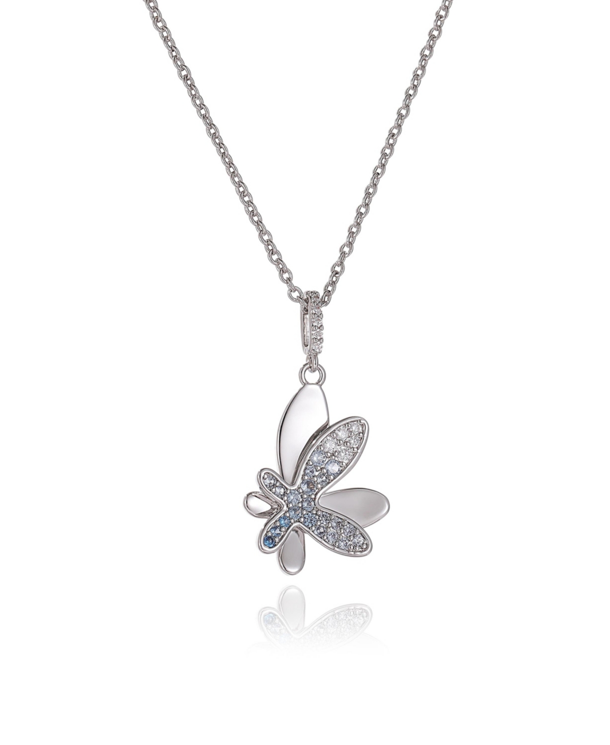 Pave Butterfly Pendant Necklace - Silver
