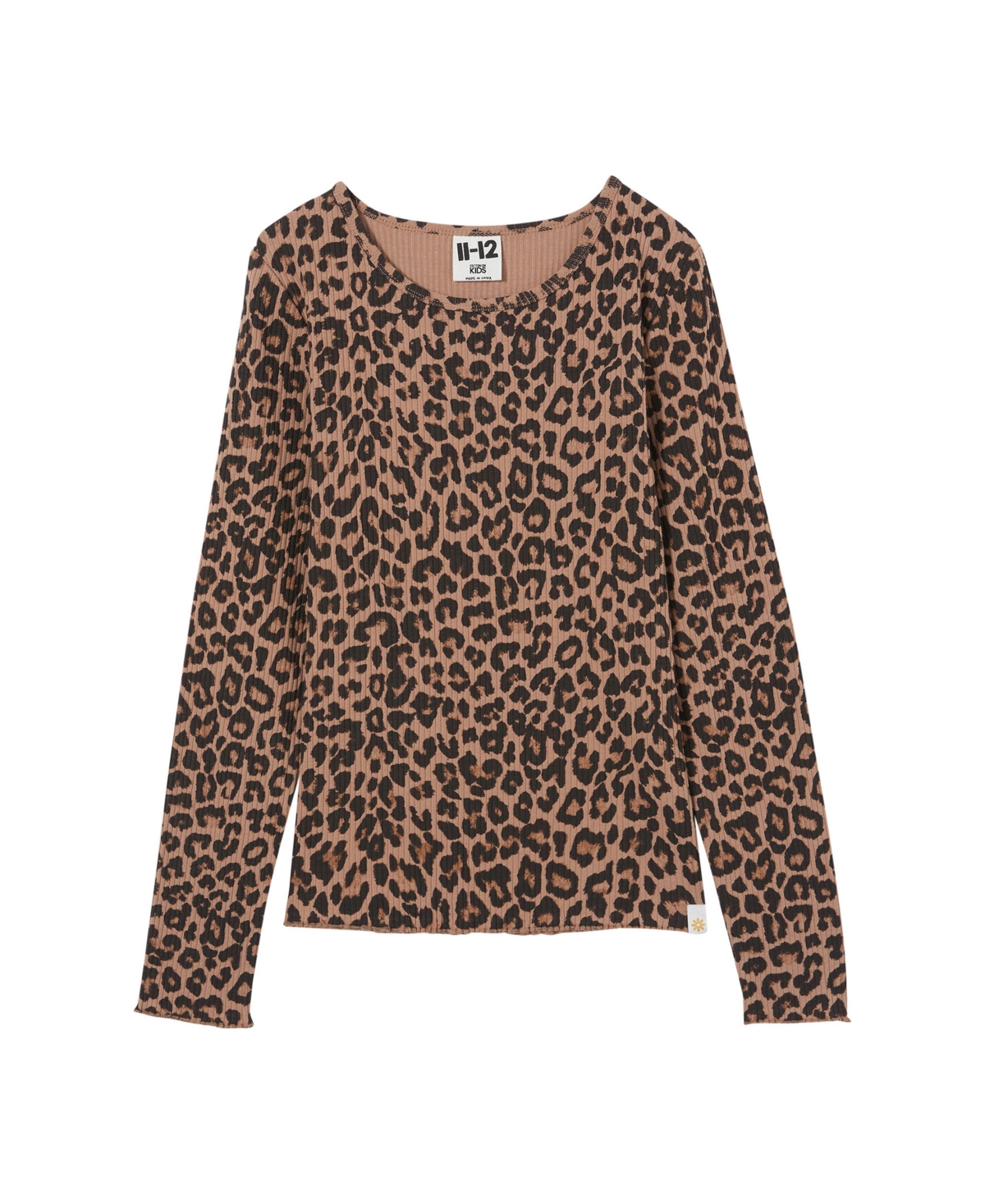 Cotton On Kids' Big Girls Jade Crew Neck Long Sleeve Top In Taupe Brown,leopard