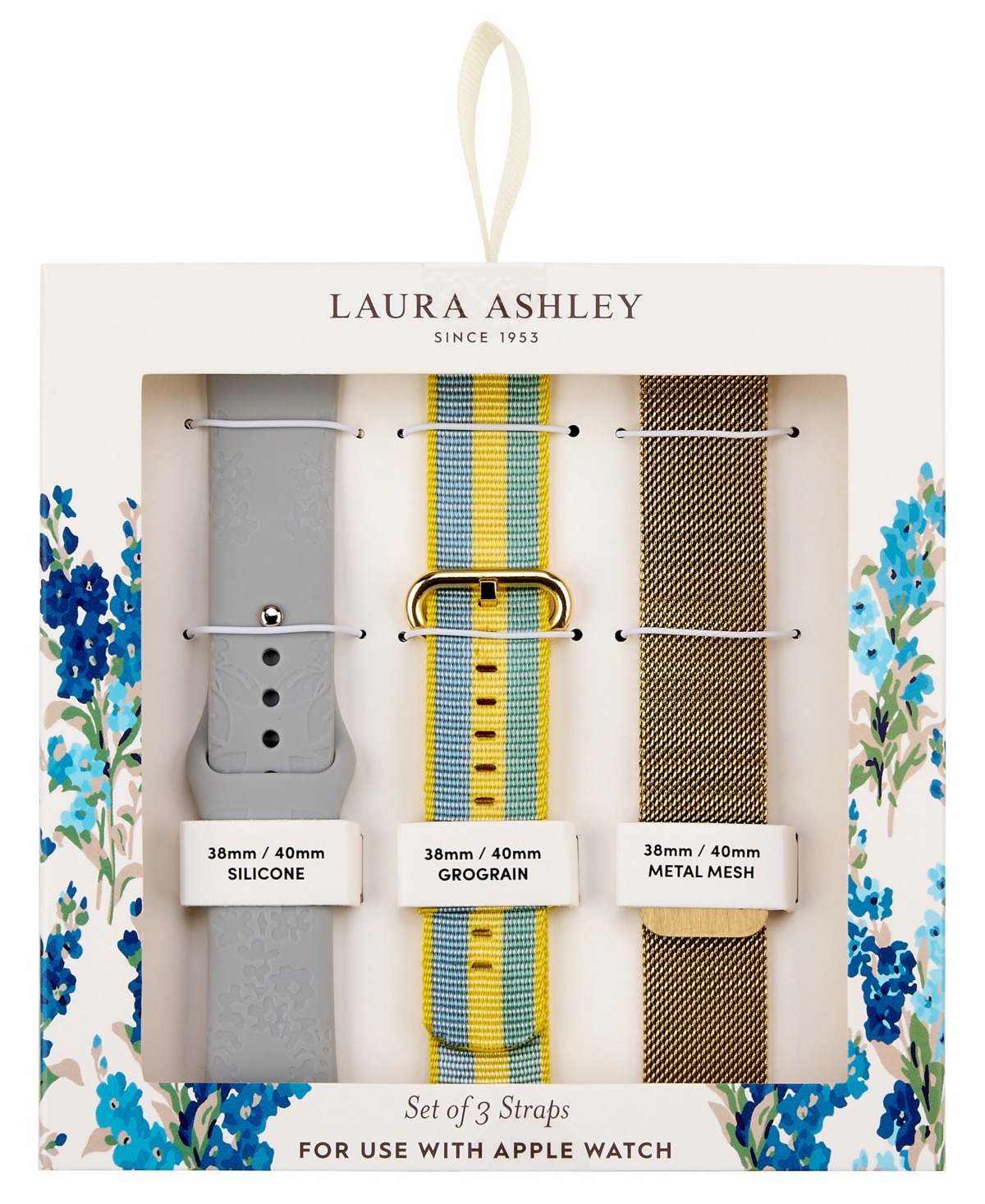Women's Gold-Tone Mesh, Yellow Grosgrain and Gray Silicone Strap Set Compatible with Apple Watch 38mm, 40mm, 41mm - Multi