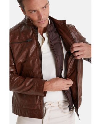 Men's Brown Leather Jacket, Elephant Brown