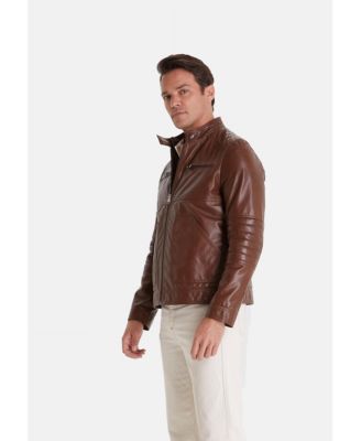 Men's Brown Leather Jacket, Elephant Brown