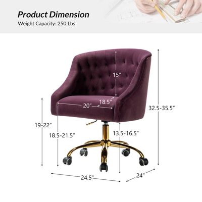   Standard   Velvet, Gold Metal   Stylish, Compact Desk Chair