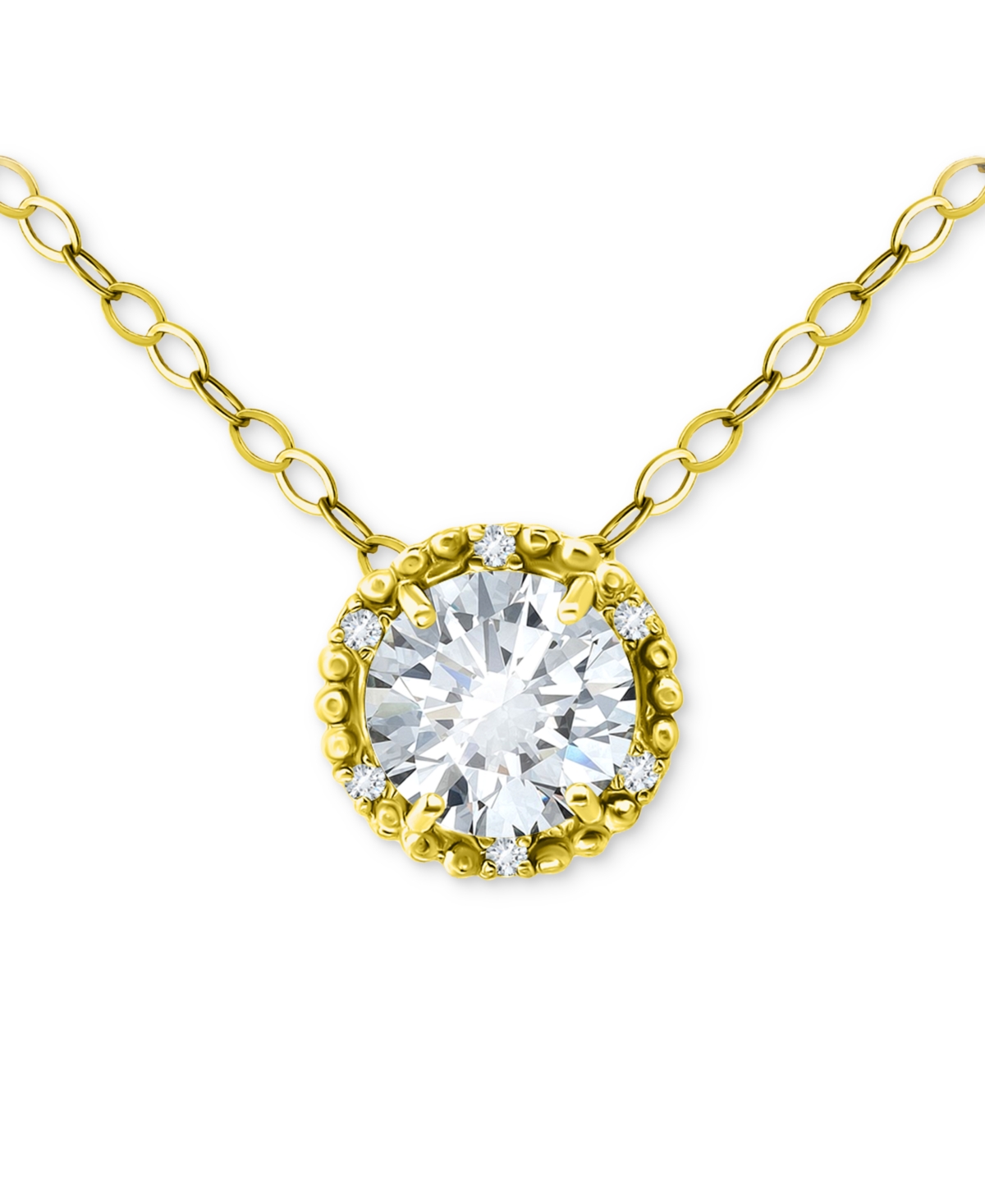Cubic Zirconia Halo Pendant Necklace in 18k Gold-Plated Sterling Silver, 16" + 2" extender, Created for Macy's - Gold