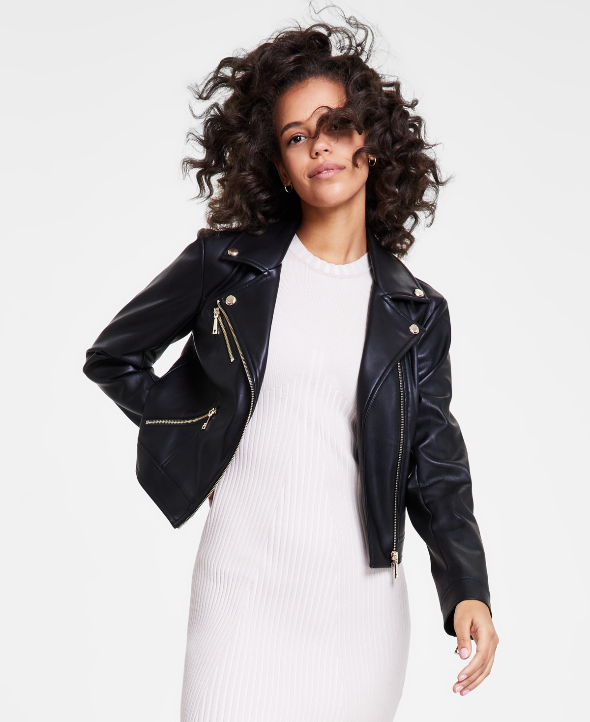 Women's Venom Faux-Leather Cropped Moto Jacket - Jet Black Multi