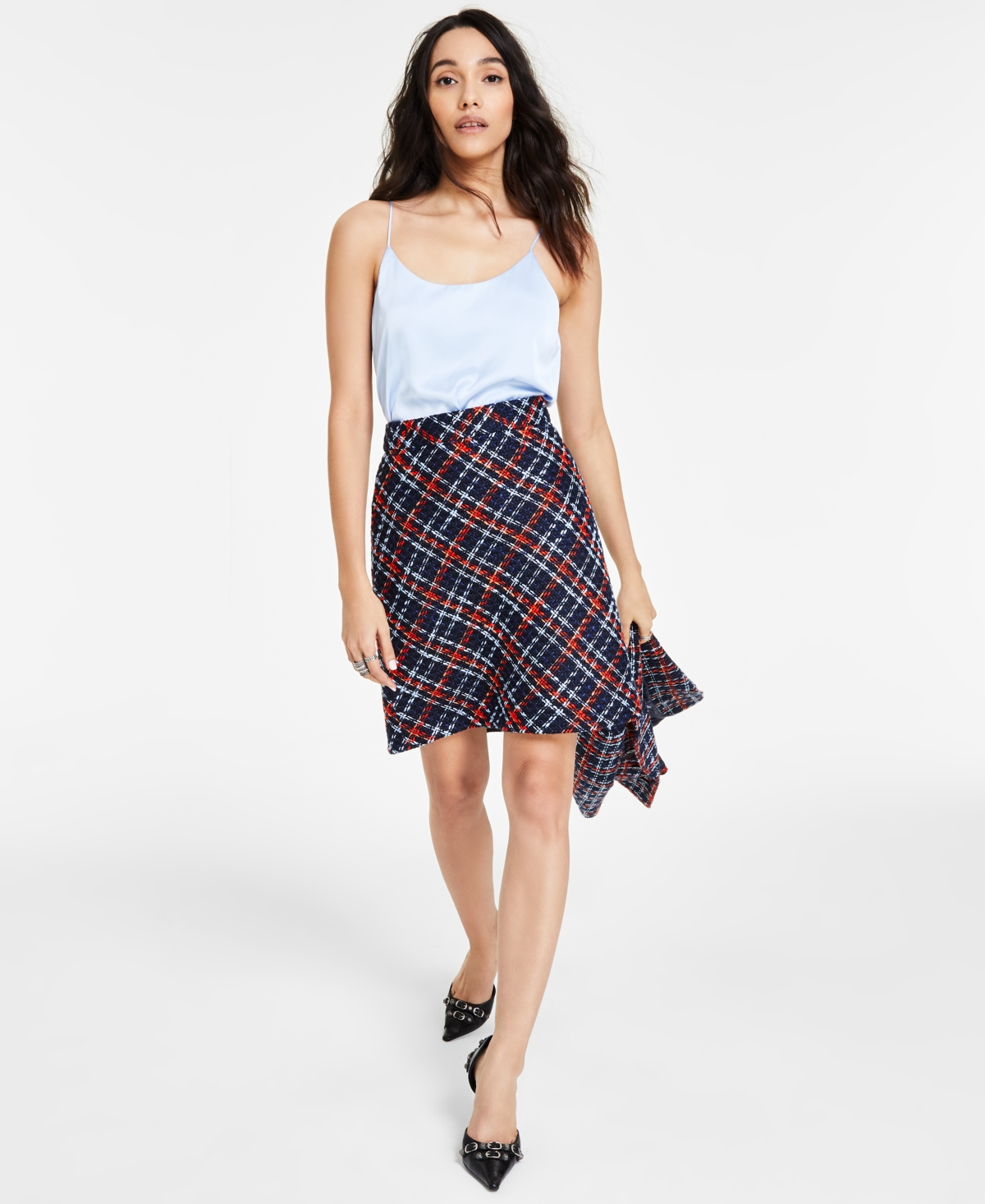 Bar Iii Women's Multi Plaid Zip-back A-line Skirt, Created For Macy's In Deep Blue Multi