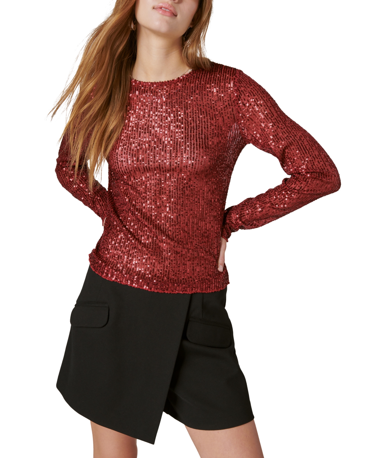 Lucky Brand Women's Sequin Knit Long-sleeve Top In Red Wine