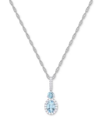 Santa Maria Aquamarine (5/8 ct. t.w.) & Diamond (1/8 ct. t.w.) Halo 18" Pendant Necklace in 14k White Gold