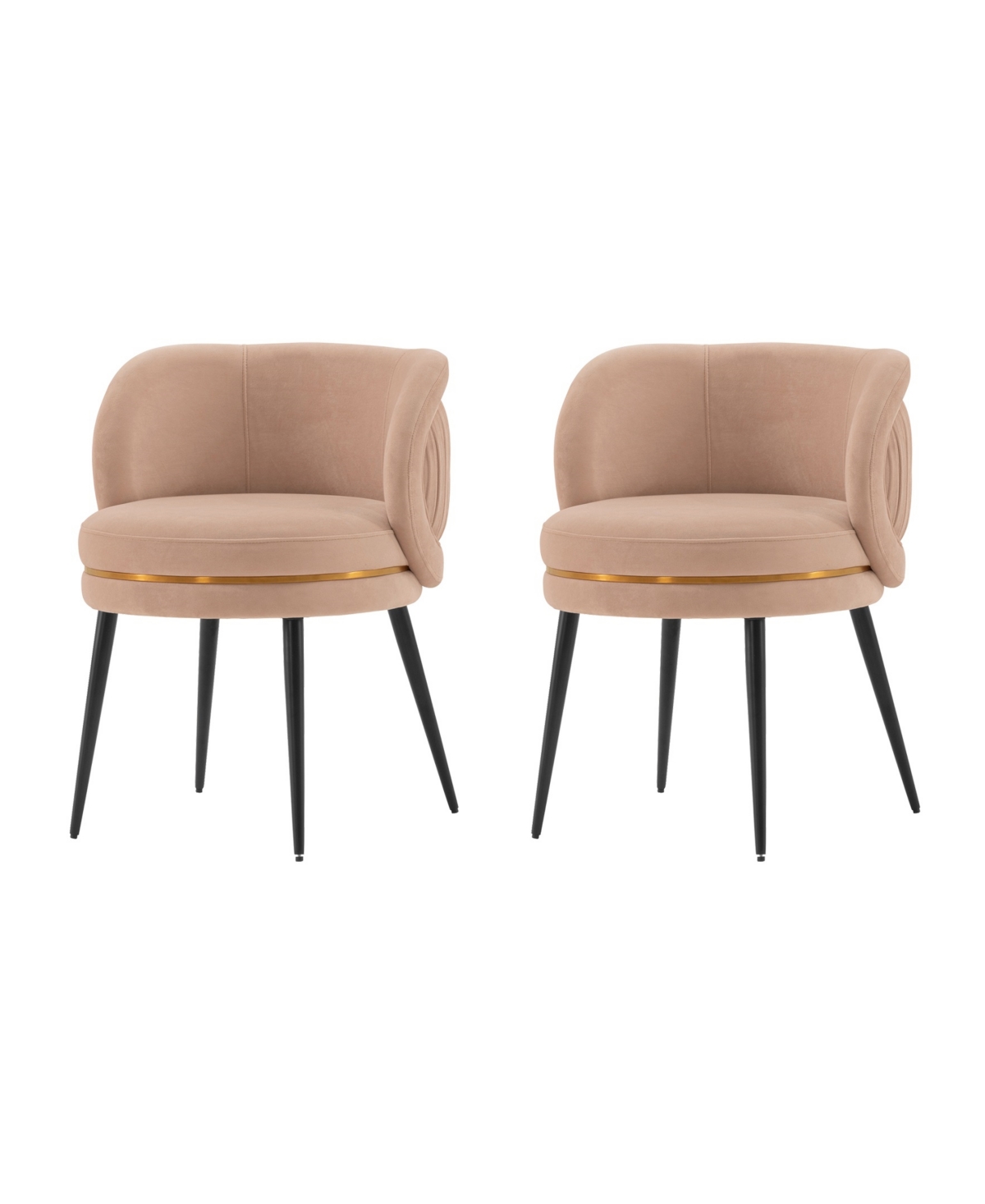 Manhattan Comfort Kaya 2-piece Pleated Velvet Upholstered Dining Chair Set In Nude
