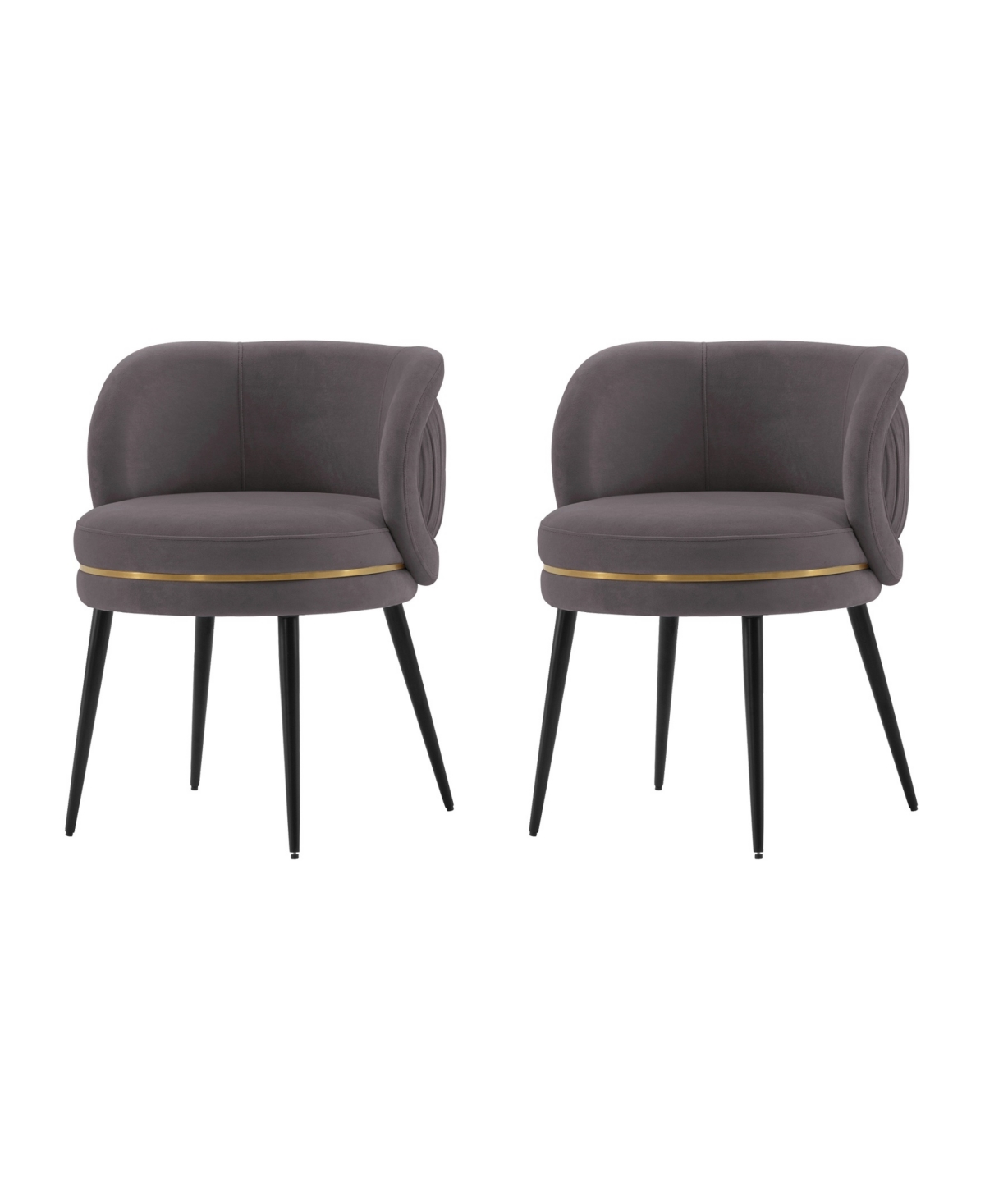 Manhattan Comfort Kaya 2-piece Pleated Velvet Upholstered Dining Chair Set In Gray