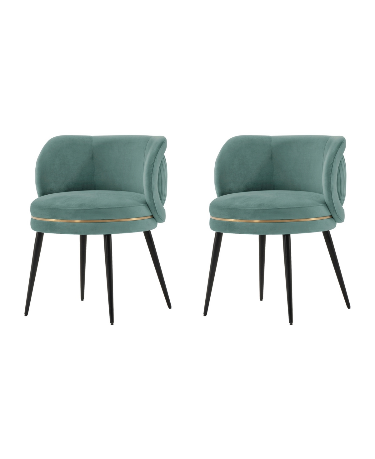 Manhattan Comfort Kaya 2-piece Pleated Velvet Upholstered Dining Chair Set In Mint Green