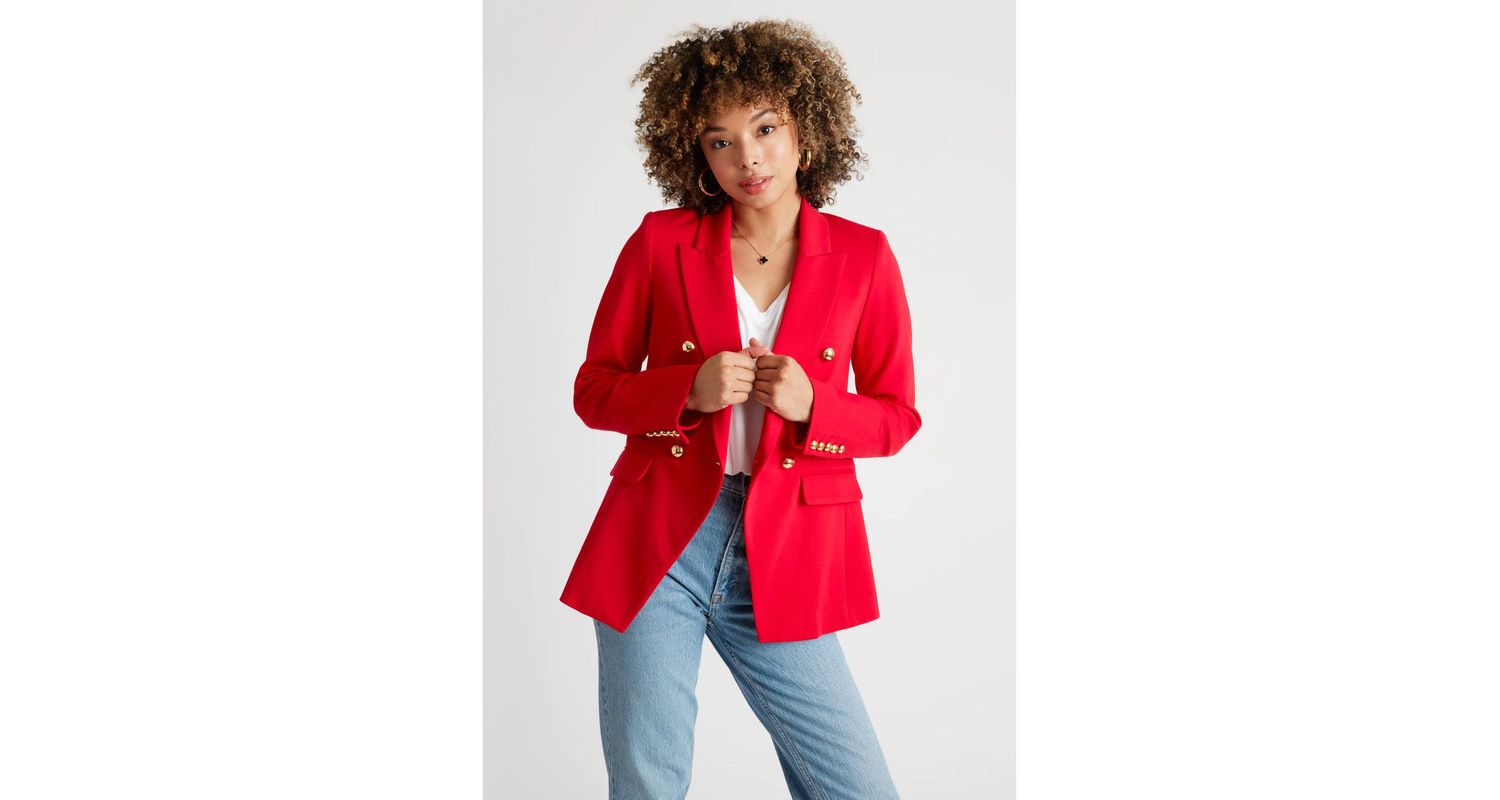 Women's Pauline Double Breasted Fitted Luxury Ponte Blazer with 5-Button Sleeves with Real Buttonholes and Optional Turn Up Cuff