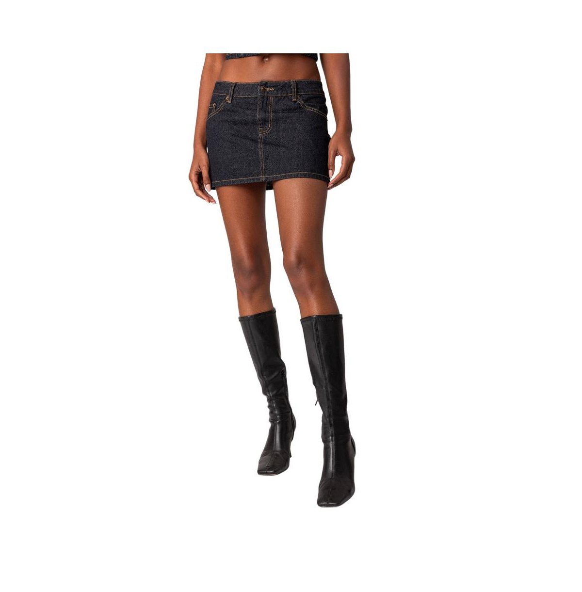 Shop Edikted Women's Foster Washed Denim Mini Skirt In Indigo-blue-raw-washed