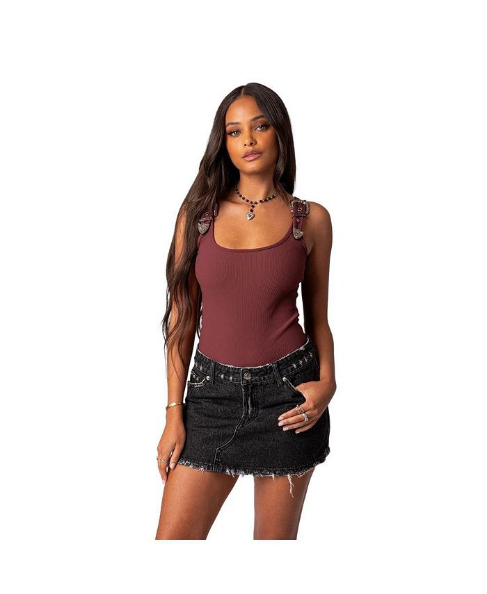 Edikted Women's Laney ribbed buckle strap bodysuit Macy's