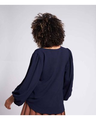 Women's Salem Oversized V-Neck Front Blouse with Balloon Sleeves and Elastic cuff