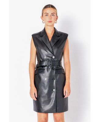 Women's Leather Double Breasted Mini Dress