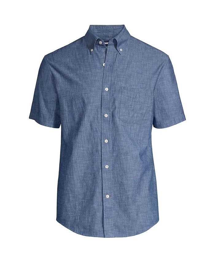 Lands' End Men's Short Sleeve Button Down Chambray Traditional Fit