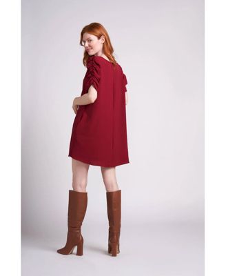 Women's Ashley Oversized Ruched Sleeve V-Neck Knee Length Dress