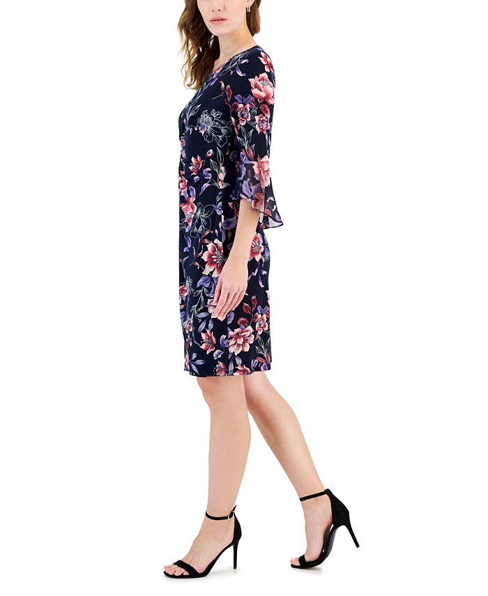 Connected Petite Bell-Sleeve Gathered Sheath Dress - Macy's