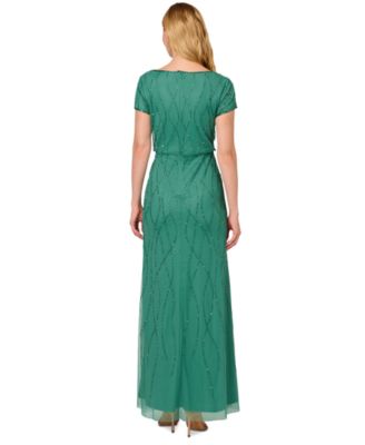 Adrianna Papell Women's Short Sleeve Embellished Overlay Gown - Macy's