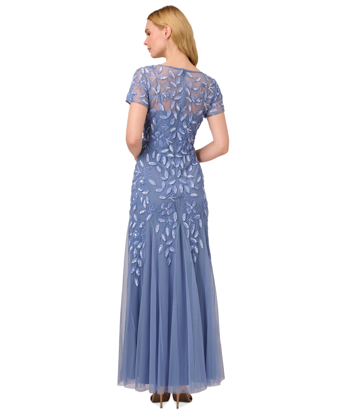 ADRIANNA PAPELL SIZE FLORAL-BEADED GOWN 