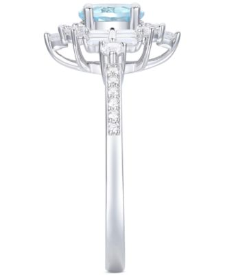 Santa Maria Aquamarine (1/2 ct. t.w.) & Diamond (3/8 ct. t.w.) Halo Ring in 14k White Gold