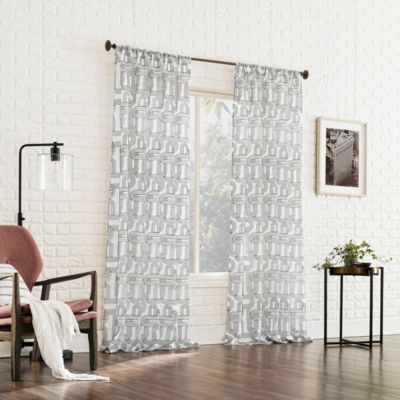 Kaz Embroidered Retro Like Curves Sheer Rod Pocket Curtain Panel