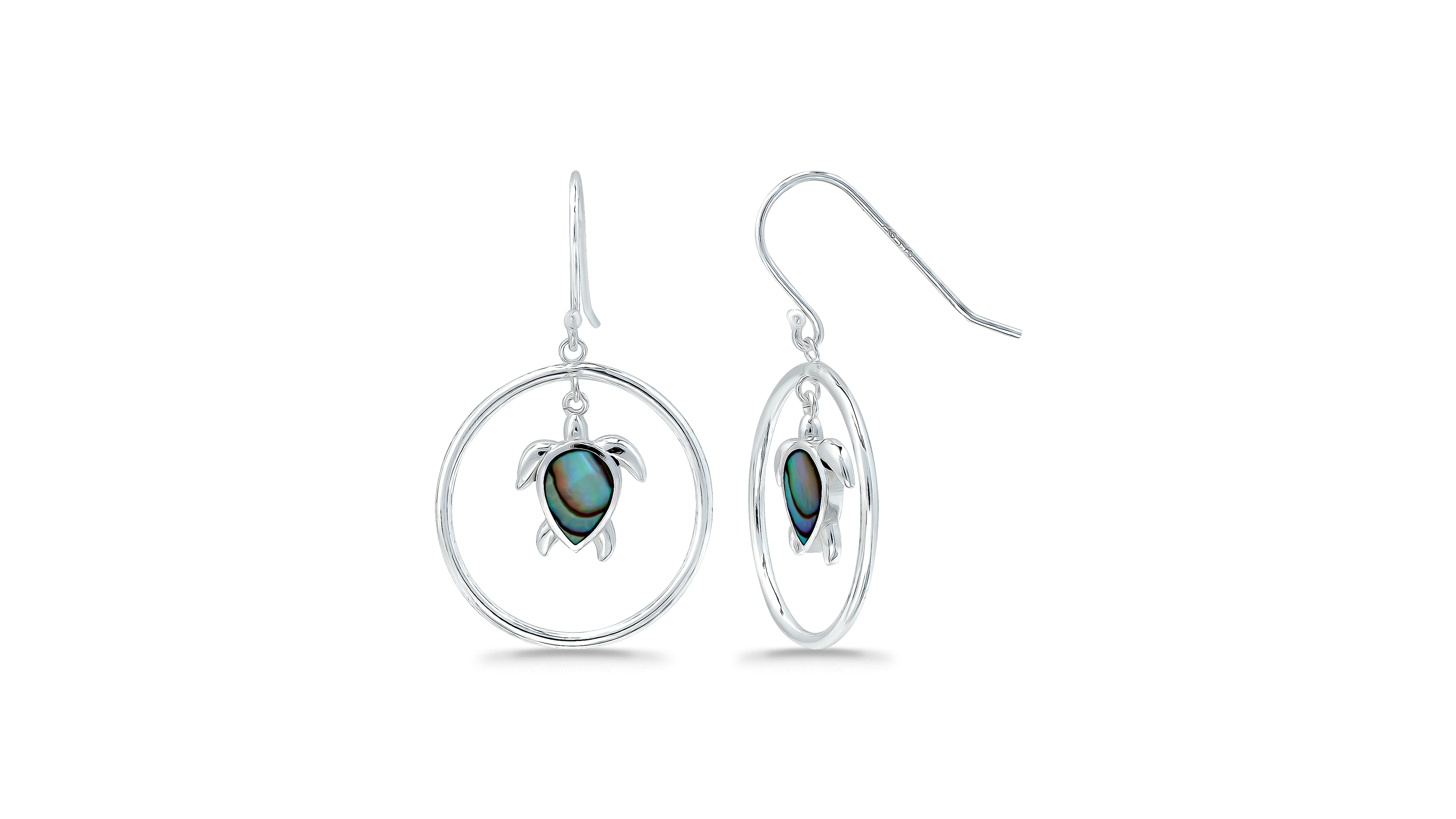 Macy's Abalone Inlay Turtle Circle Fishhook Drop Earrings