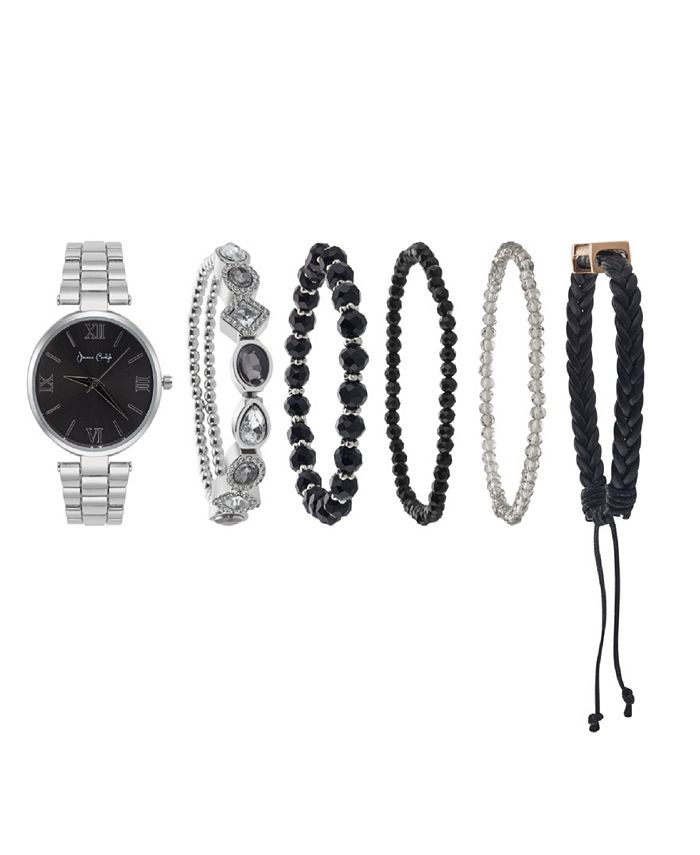 Jessica Carlyle Women's Analog Shiny Silver-Tone Metal Strap Watch 34mm ...
