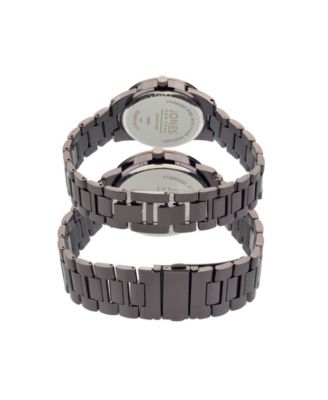 Men and Women's Analog Shiny Black Metal Bracelet His Hers Watch 42mm, 32mm Gift Set