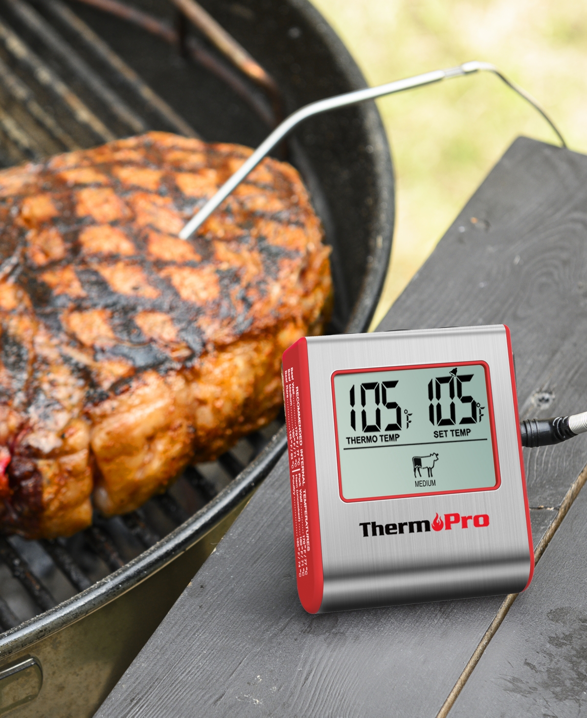 Shop Thermopro Pack Of 1 Tp16w Digital Meat Cooking Smoker Kitchen Grill Bbq Thermometer In Silver