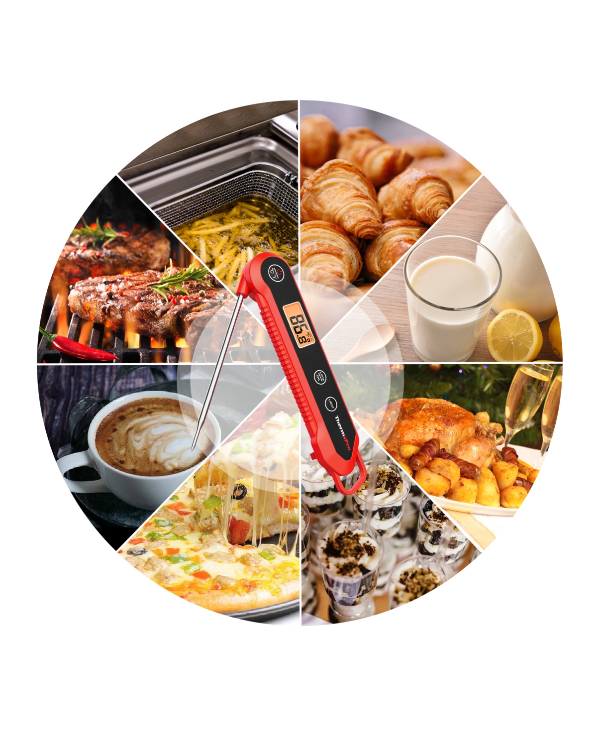 Thermopro Pack Of 1 Tp03hw Water-resistant Digital Instant Read Meat Thermometer In Red